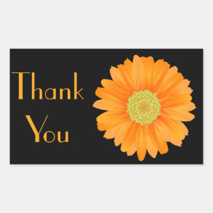 Floral Orange Gerbera Daisy Flower Black Rectangular Sticker