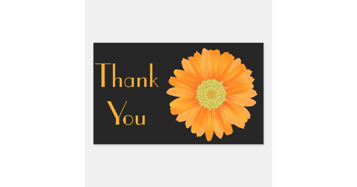 Floral Orange Gerbera Daisy Flower Black Rectangular Sticker | Zazzle