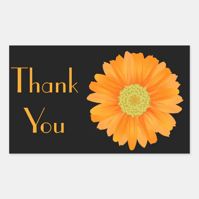 Floral Orange Gerbera Daisy Flower Black Rectangular Sticker | Zazzle