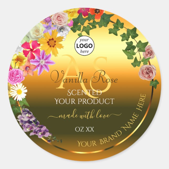 Floral Orange Gradient Product Label Monogram Logo (Front)