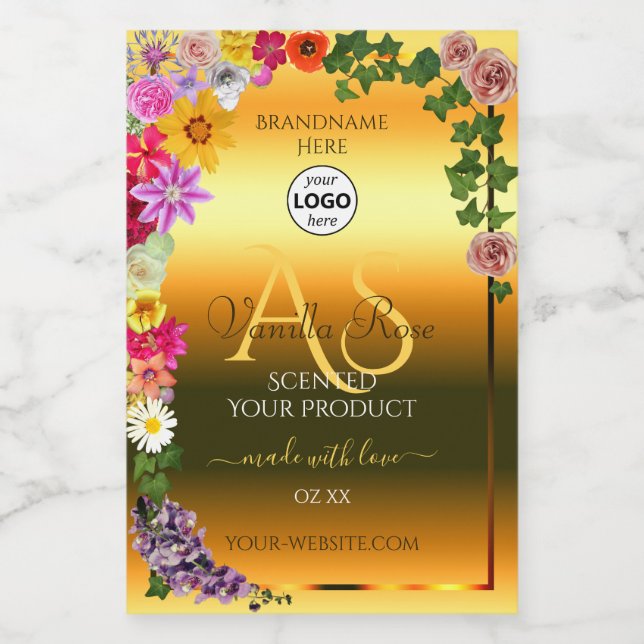 Floral Orange Gradient Product Label Monogram Logo (Single Label)