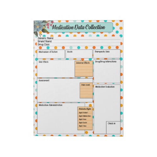 Floral Orange n Blue _ Medication Data Collection Notepad