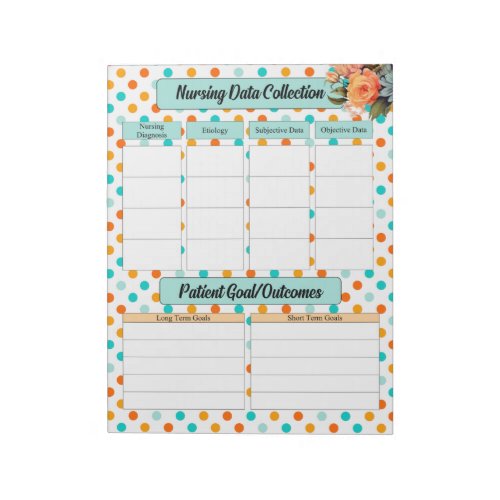 Floral Orange n Blue _ Nursing Data Collection Notepad