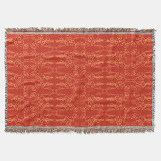 Floral Orange on Red Poppy Outline Throw Blanket