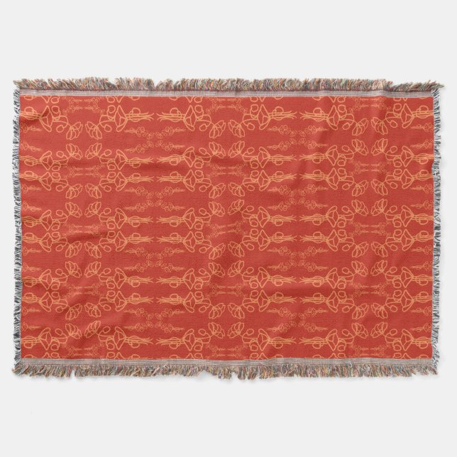 Floral Orange on Red Poppy Outline Throw Blanket (Front)