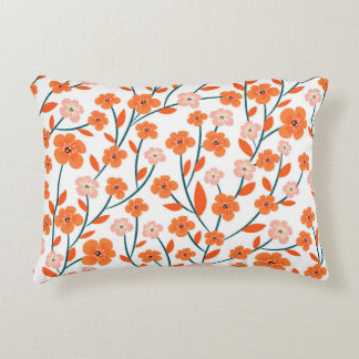 Floral Orange Pastel White Seamless Accent Pillow