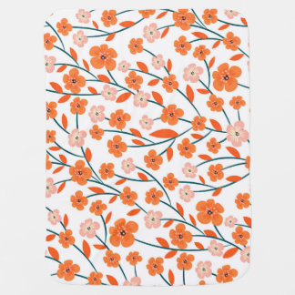 Floral Orange Pastel White Seamless Baby Blanket