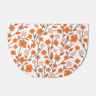 Floral Orange Pastel White Seamless Doormat