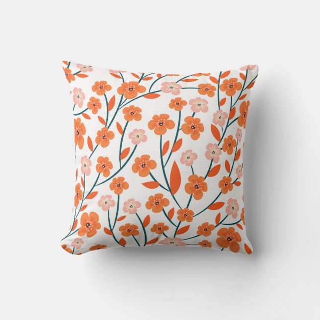 Floral Orange Pastel White Seamless Throw Pillow (Front)