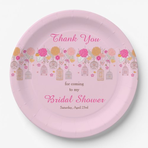 Floral Orange  Pink Bird Cages Bridal Shower Paper Plates