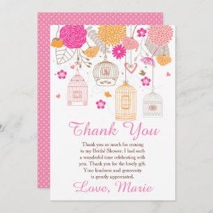 Floral Orange & Pink Bridal Shower Thank You Card
