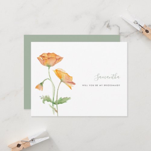 Floral Orange Poppies Watercolor Bridesmaid Cards