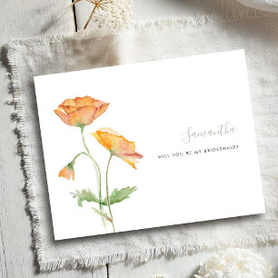 Floral Orange Poppies Watercolor Bridesmaid Cards