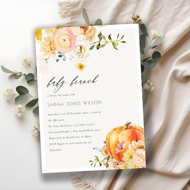 Floral Orange Pumpkin Baby Brunch Shower Invite (Creator Uploaded)