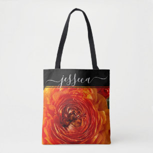 Floral Orange Ranunculus Photograph Personalized Tote Bag