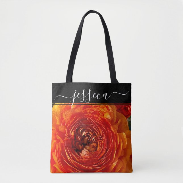 Floral Orange Ranunculus Photograph Personalized Tote Bag (Front)