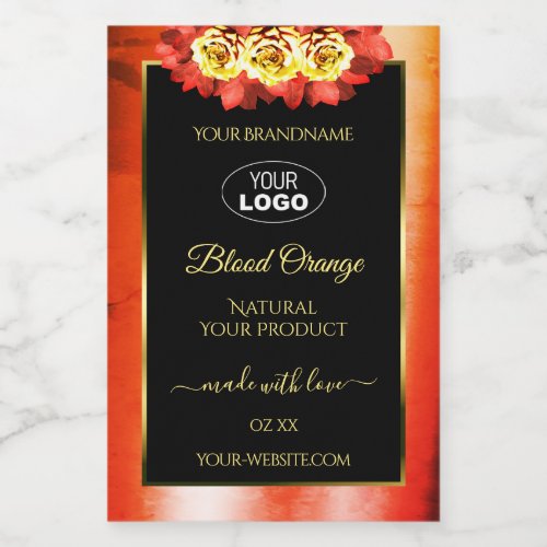 Floral Orange Red Marble Black Product Labels Logo