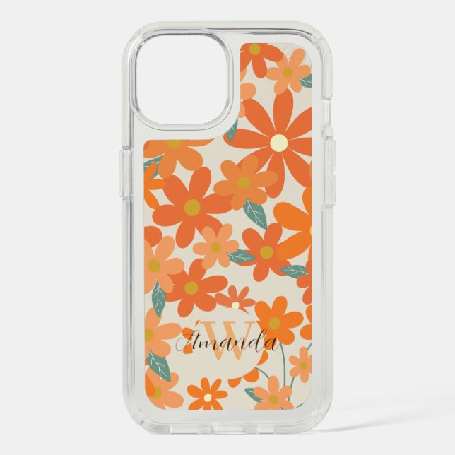 Floral Orange Retro & Monogram Name   Speck iPhone Case (Front)