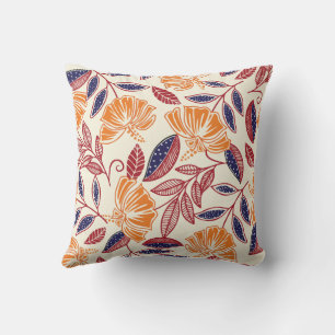 Floral Orange Tropical Exotic Throw Pillow