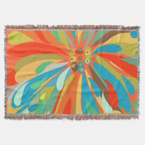 Floral Orange Turquoise and Blue Pattern Throw Blanket