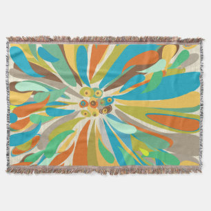 Floral Orange Turquoise Lime and Purple Pattern Throw Blanket