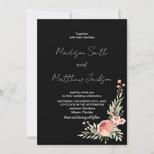 Floral Orange Wedding Invitations (Front)