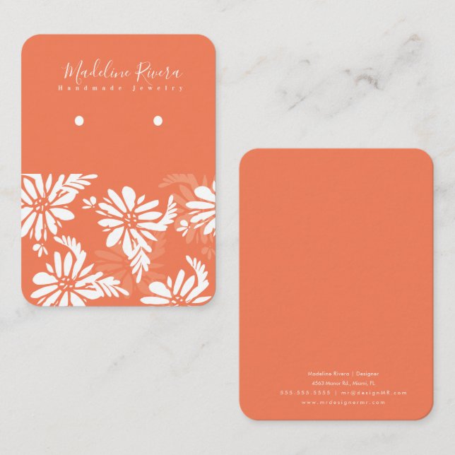 Floral Orange White Handmade Earring Display Card (Front/Back)