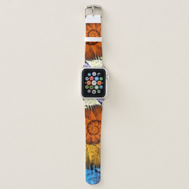 Floral Orange Yellow Blue Abstract Art Apple Watch Band (Front)