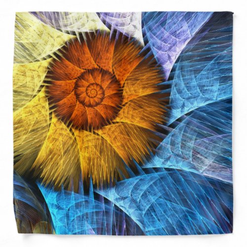 Floral Orange Yellow Blue Abstract Art Bandana