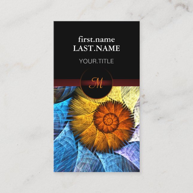 Floral Orange Yellow Blue Abstract Art Business Card (Front)