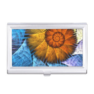 Floral Orange Yellow Blue Abstract Art Business Card Case