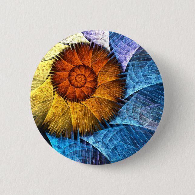 Floral Orange Yellow Blue Abstract Art Button (Front)