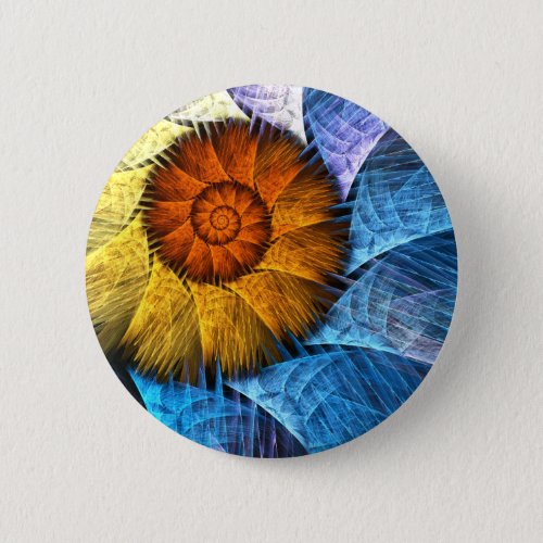 Floral Orange Yellow Blue Abstract Art Button