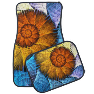 Floral Orange Yellow Blue Abstract Art Car Floor Mat