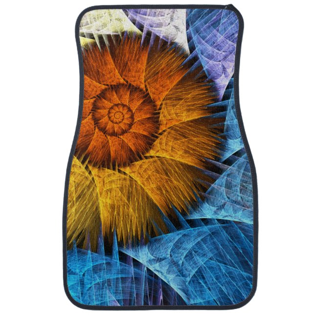Floral Orange Yellow Blue Abstract Art Car Floor Mat (Front)