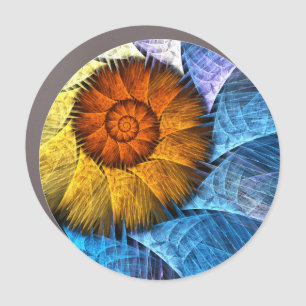 Floral Orange Yellow Blue Abstract Art Car Magnet