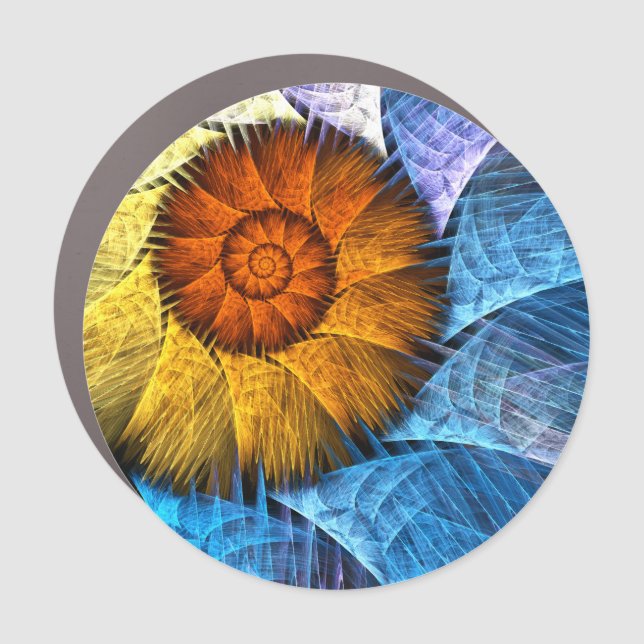 Floral Orange Yellow Blue Abstract Art Car Magnet (Front)