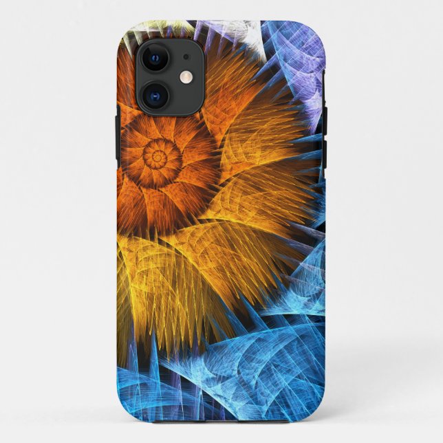 Floral Orange Yellow Blue Abstract Art Case-Mate iPhone Case (Back)