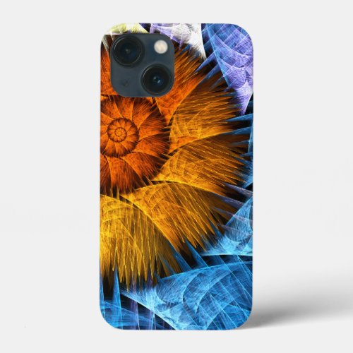 Floral Orange Yellow Blue Abstract Art iPhone 13 Mini Case