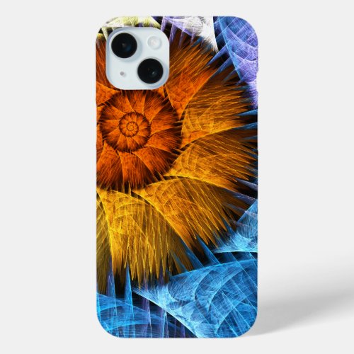 Floral Orange Yellow Blue Abstract Art iPhone 15 Plus Case