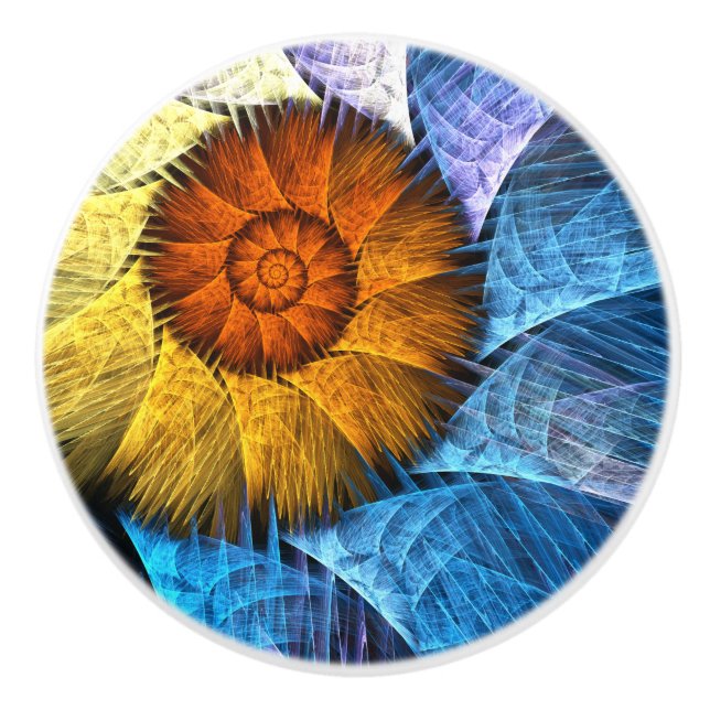 Floral Orange Yellow Blue Abstract Art Ceramic Knob (Front)