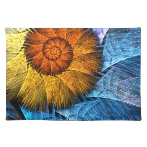 Floral Orange Yellow Blue Abstract Art Cloth Placemat