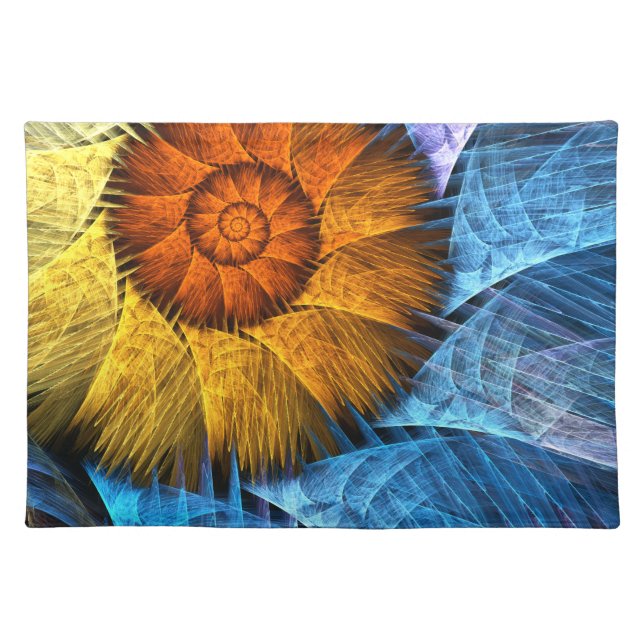 Floral Orange Yellow Blue Abstract Art Cloth Placemat (Front)