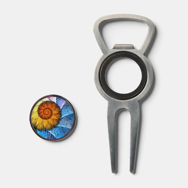 Floral Orange Yellow Blue Abstract Art Divot Tool (Front (Open))