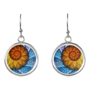 Floral Orange Yellow Blue Abstract Art Earrings