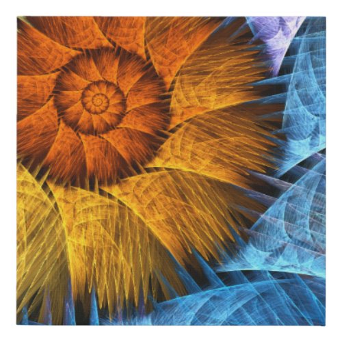 Floral Orange Yellow Blue Abstract Art Faux Canvas Print