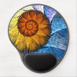 Floral Orange Yellow Blue Abstract Art Gel Mouse Pad