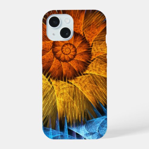 Floral Orange Yellow Blue Abstract Art iPhone 15 Case