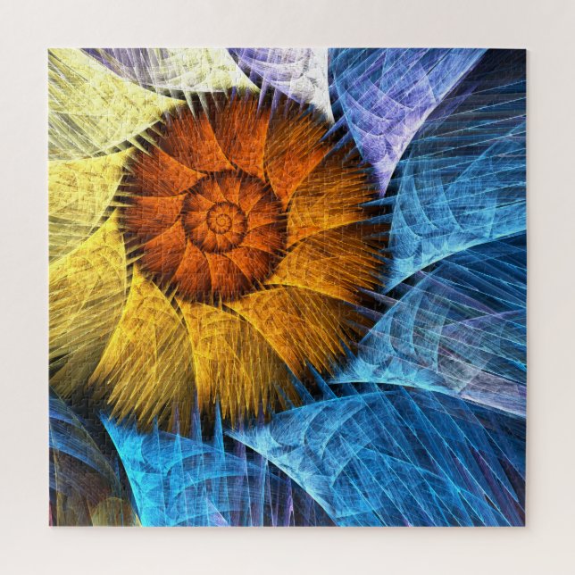 Floral Orange Yellow Blue Abstract Art Jigsaw Puzzle (Vertical)