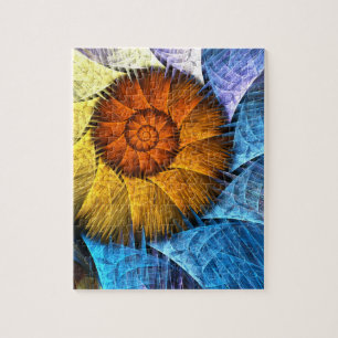 Floral Orange Yellow Blue Abstract Art Jigsaw Puzzle